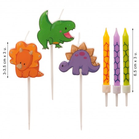 Candele di compleanno a forma di dinosauro 2D - Set di candele per bambini