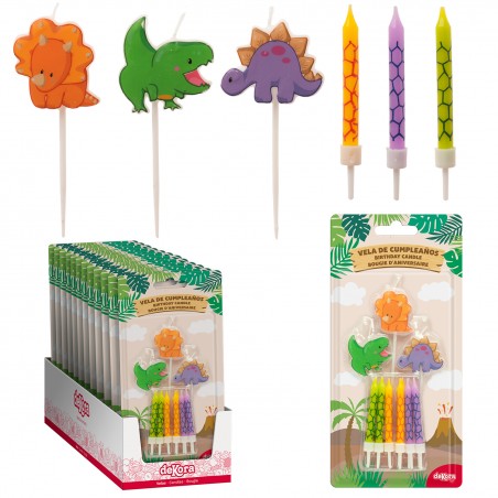 Candele di compleanno a forma di dinosauro 2D - Set di candele per bambini