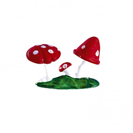 Funghi rossi in plastica con base per decorare torte