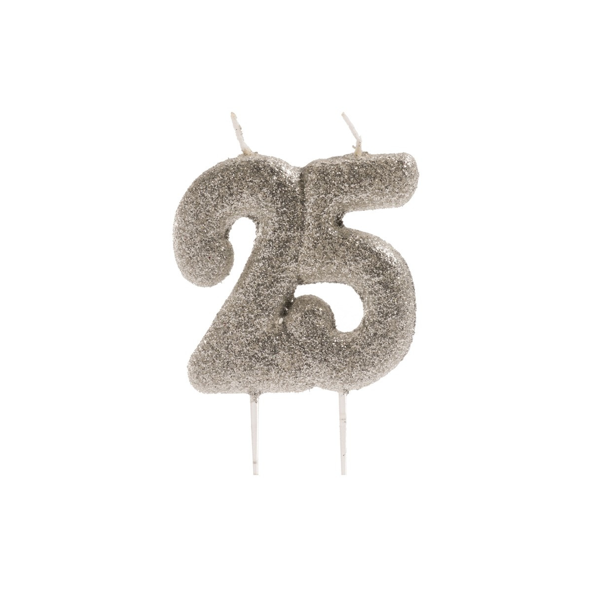 Candela numero 25 con glitter argento Decorazione brillante per celebrazioni