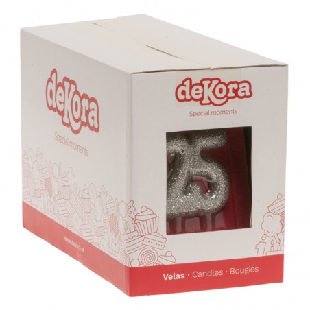 Candela numero 25 con glitter argento Decorazione brillante per celebrazioni