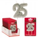 Candela numero 25 con glitter argento Decorazione brillante per celebrazioni
