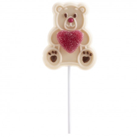Piruleta cioccolato bianco orsetto con cuore jelly 45 gr