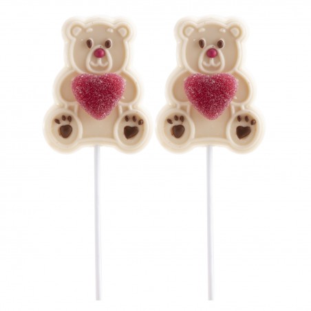 Piruleta cioccolato bianco orsetto con cuore jelly 45 gr