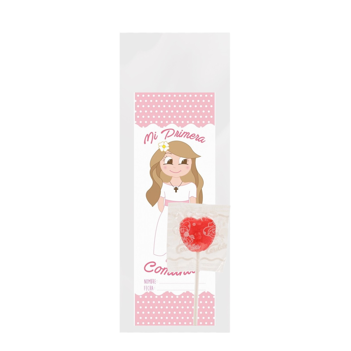 Segnalibro bambina comunione con lecca-lecca