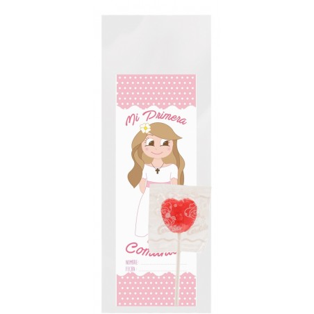 Segnalibro bambina comunione con lecca-lecca