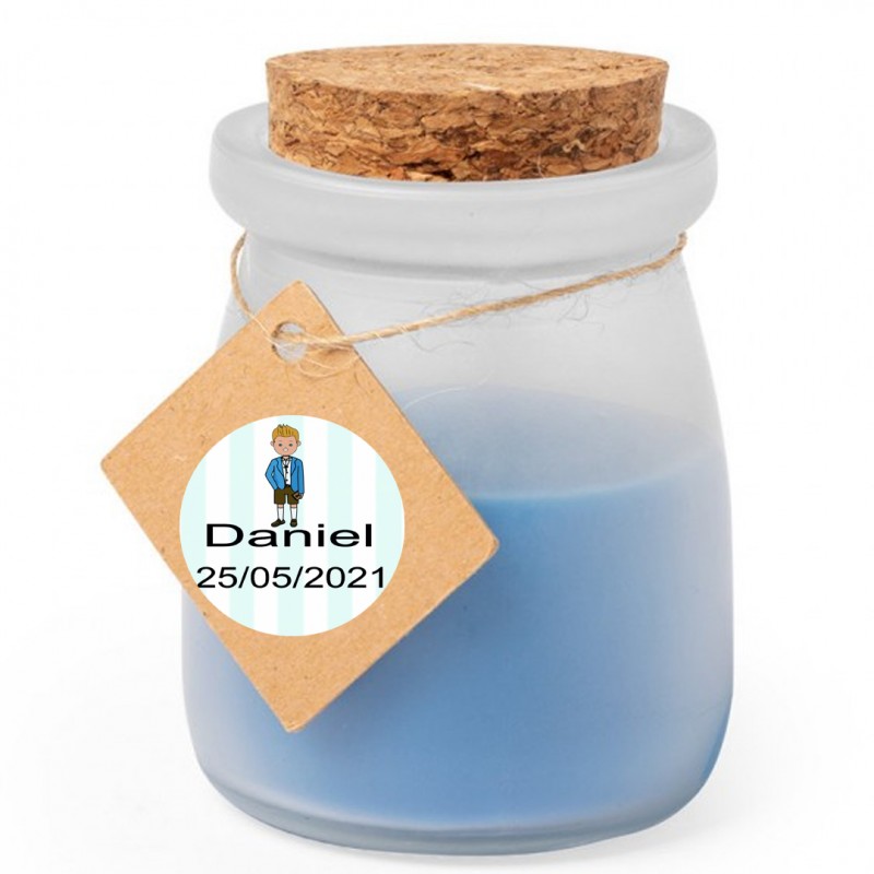 Candela profumata personalizzata per la comunione di un bambino Candela profumata personalizzata per la comunione di un bambino