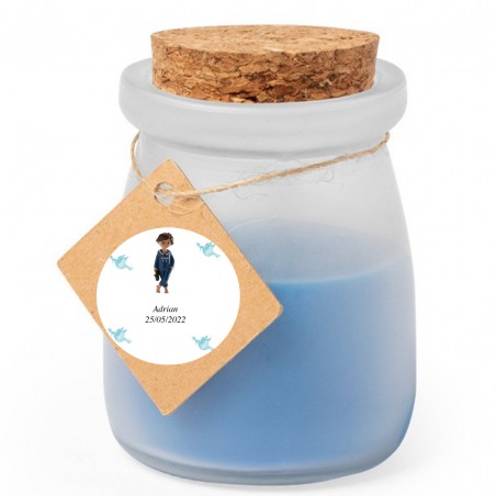 Candela profumata in vetro personalizzata per la comunione di un bambino