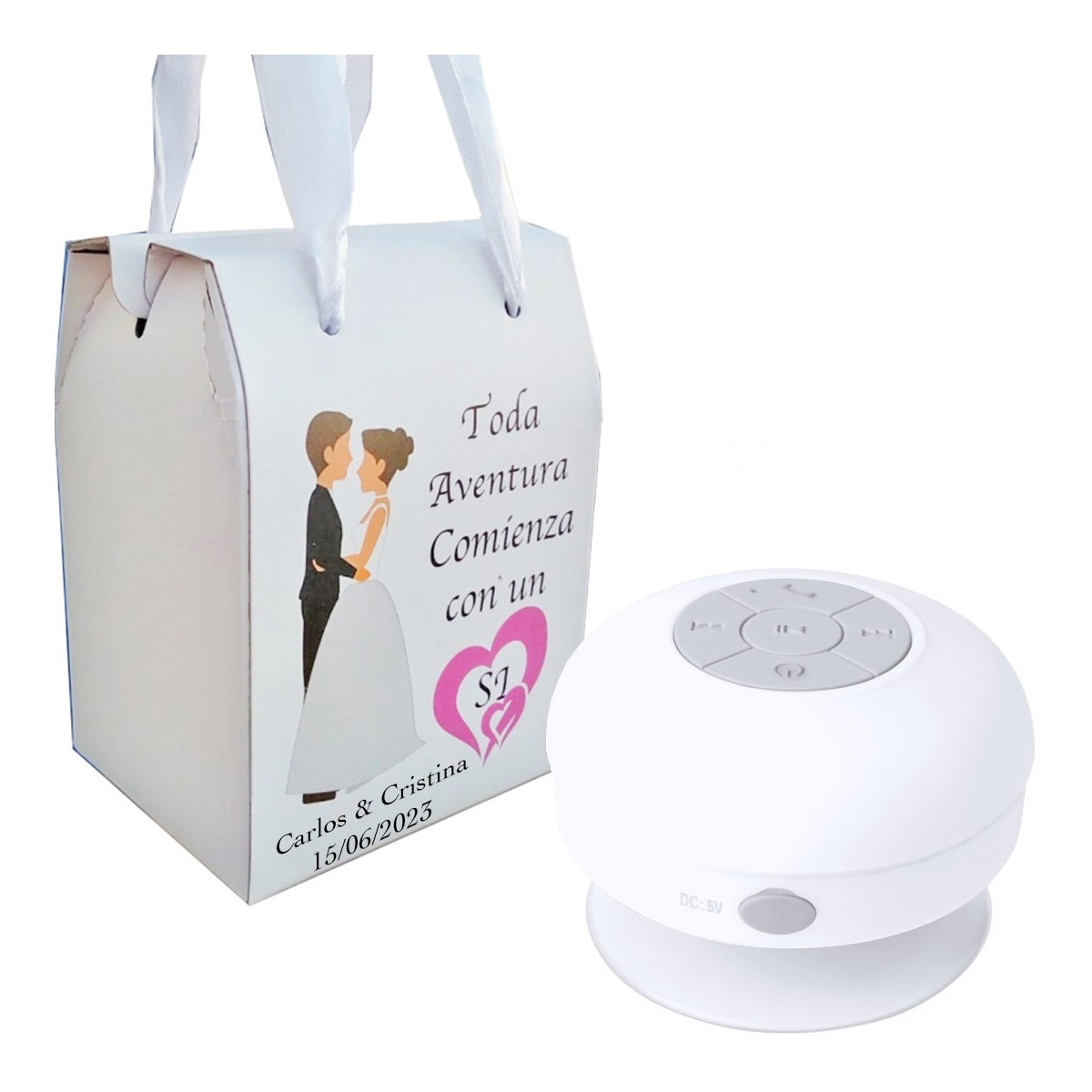 Altoparlante bluetooth impermeabile in scatola per matrimonio personalizzato