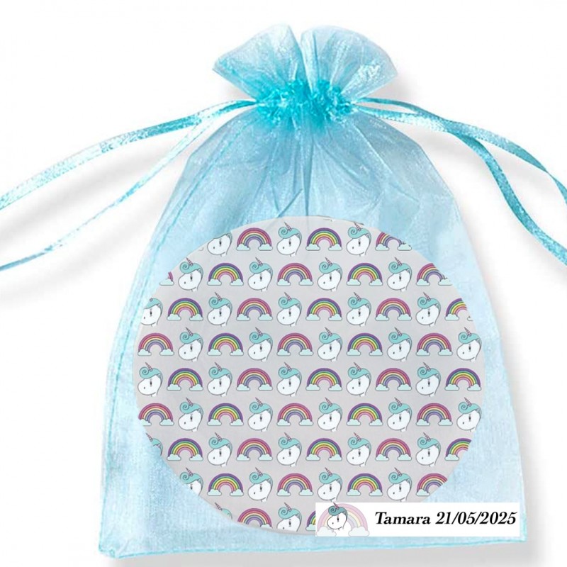 Specchio unicorno in borsa di organza personalizzata per gli invitati
