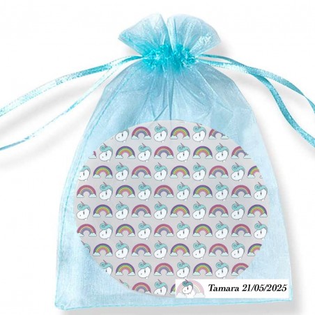 Specchio unicorno in borsa di organza personalizzata per gli invitati