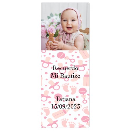 Adesivo personalizzato rosa per battesimo con foto