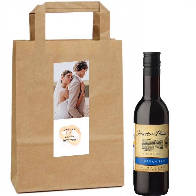 Vino rosso in borsa Kraf personalizzata con foto