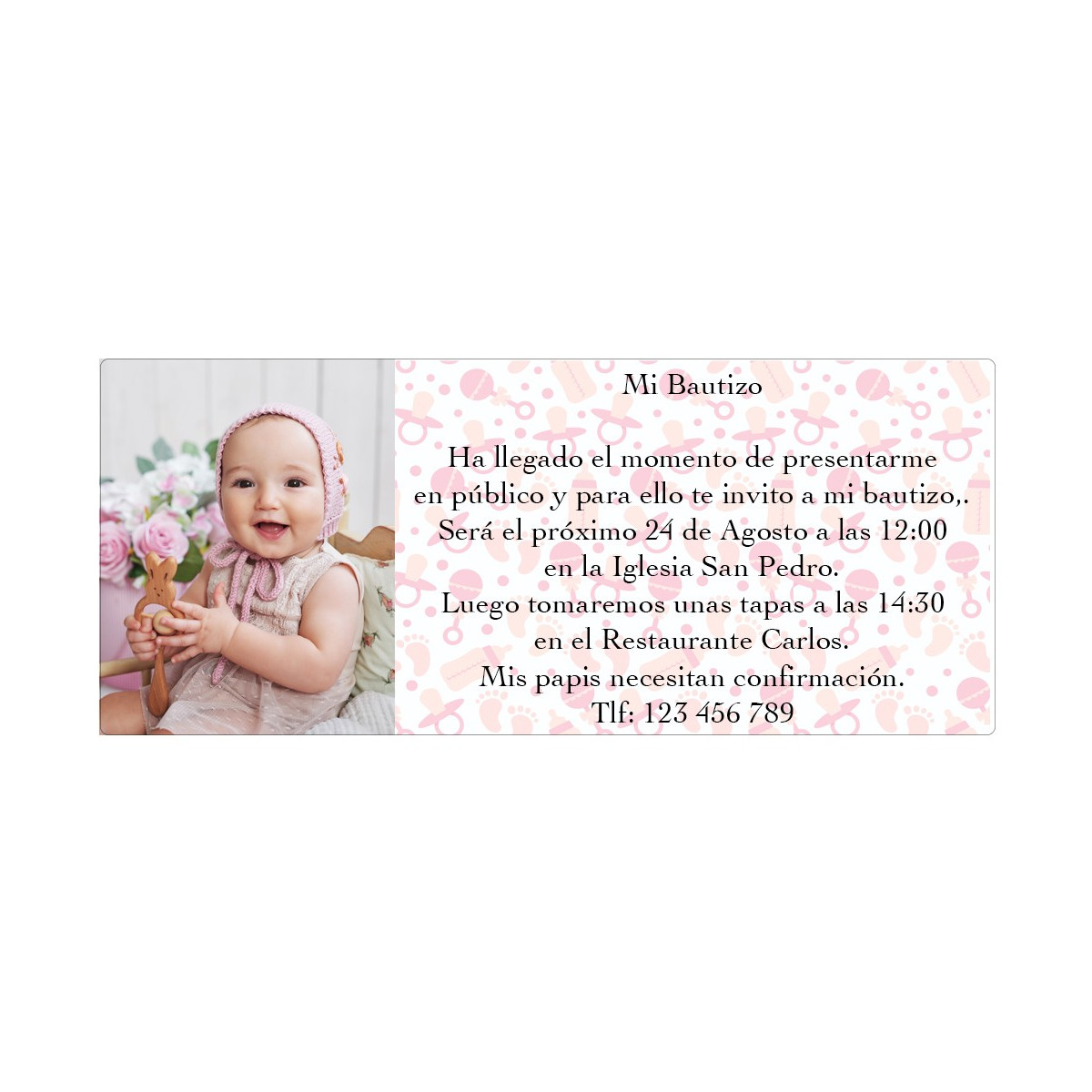 Inviti per battesimo con foto di bambina personalizzati