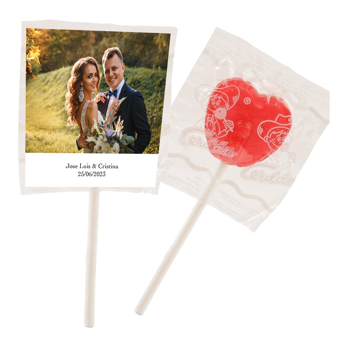 Lecca lecca personalizzati con foto e testo per matrimoni, battesimi, comunioni, compleanni e aziende.
