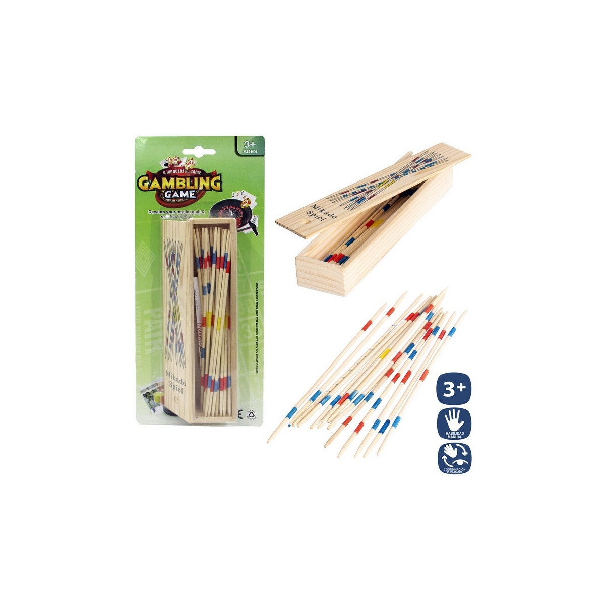Mikado legno 31 pz scatola con coperchio 18 cm