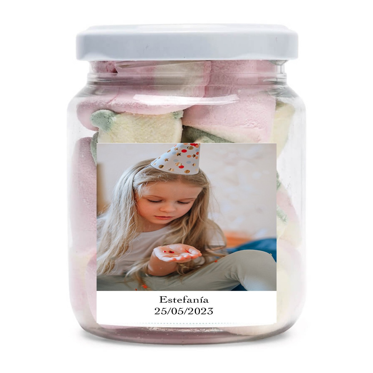 Barattolo di caramelle personalizzato con foto e testo