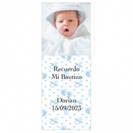 Vino personalizzato con foto e testo per il battesimo di un bambino