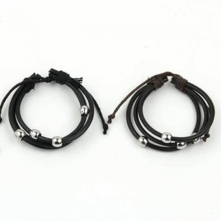 Bracciale nero regolabile con palline metalliche