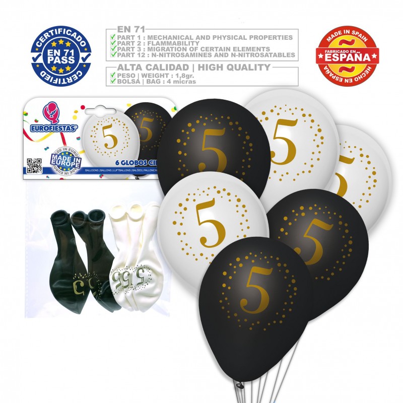 Palloncini stampati 5 bianchi neri