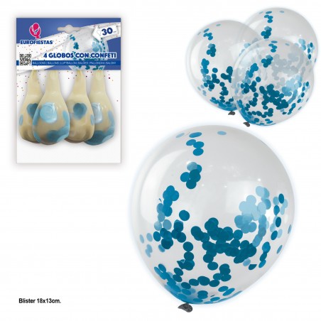 Palloncini 4 con confetti in carta blu