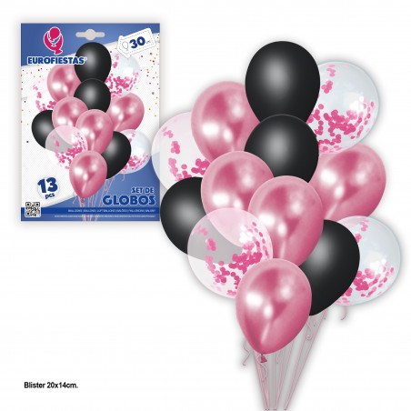 Set palloncini 13 pastello cromo+coriandoli rosa