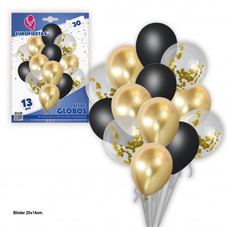 Set palloncini 13 cromo pastello + coriandoli oro