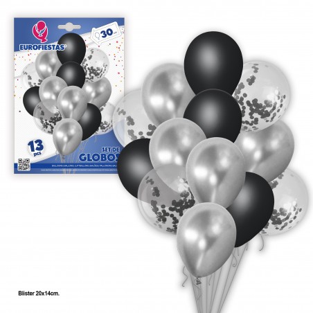 Set palloncini cromo 13 pastello + coriandoli argento