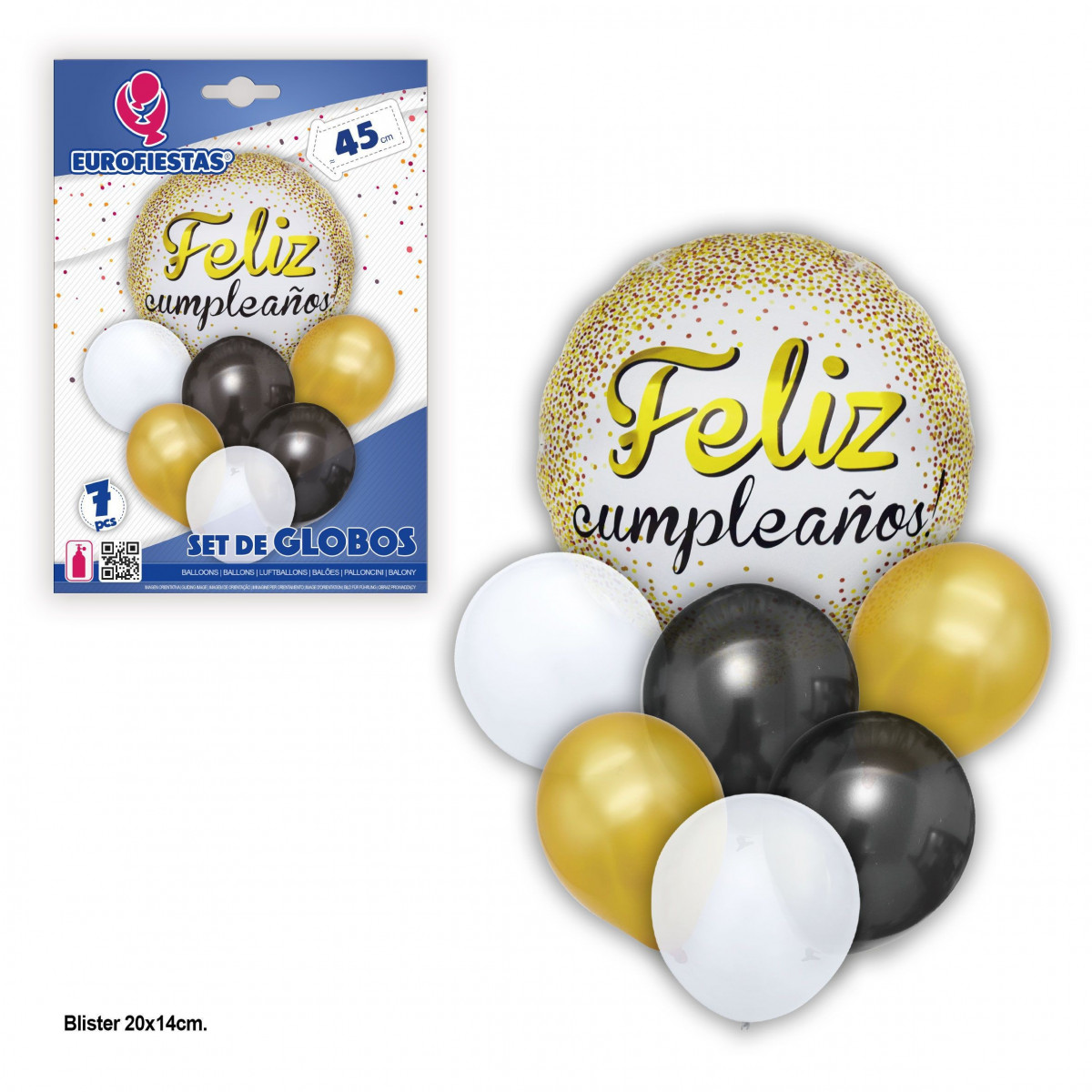 Set di 3 palloncini con coriandoli d'oro Buon compleanno