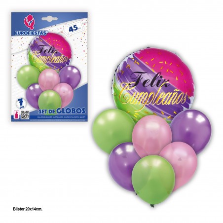 Impostare palloncini buon compleanno rosa viola