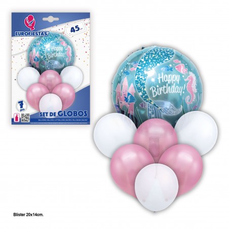 Set palloncini happy birthday sirena oro rosa