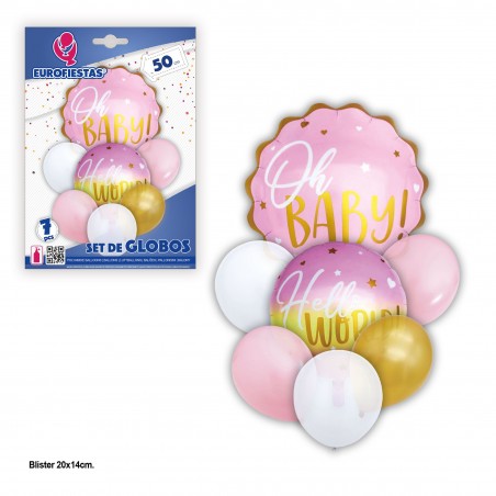 Set palloncini oh baby hello world rosa