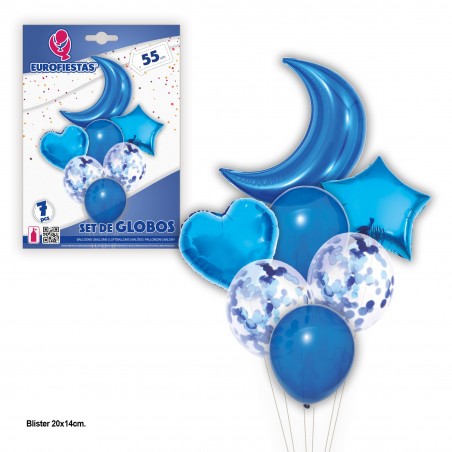 set palloncini foil pastello buon compleanno cerchi blu stelle