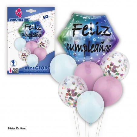 Set palloncini felice compleanno esagono rosa e bianco