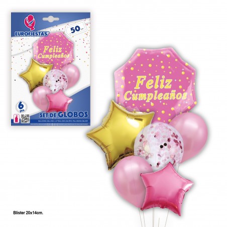 Set di palloncini esagonali rosa di buon compleanno