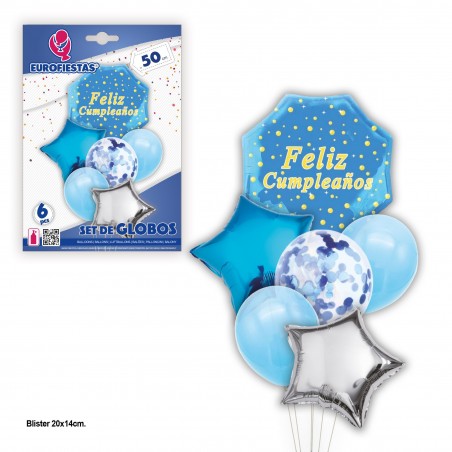 set palloncini foil pastello buon compleanno cerchi blu stelle