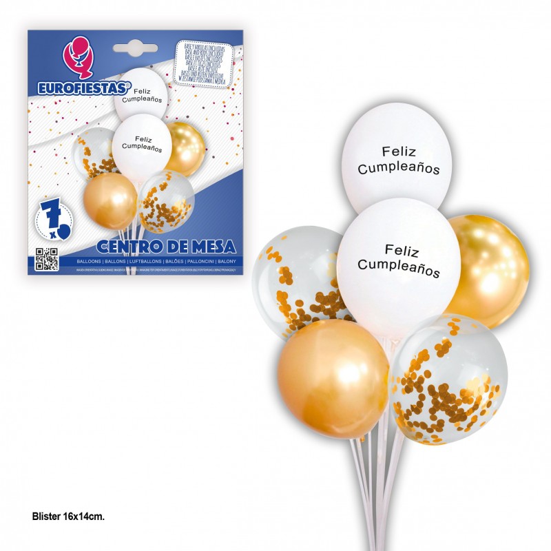 Set palloncini felice compleanno bianco confetti oro