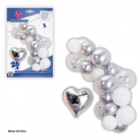 Arco palloncini organico bianco platino cuore