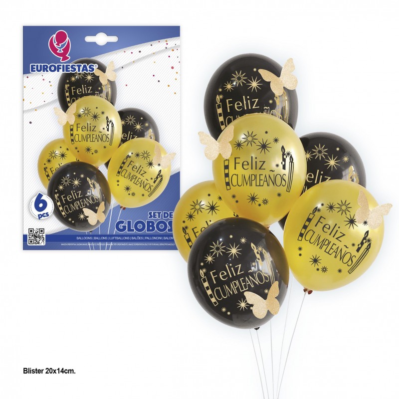 Palloncini In Lattice Oro E Nero Set Farfalle Di Buon Compleanno 6