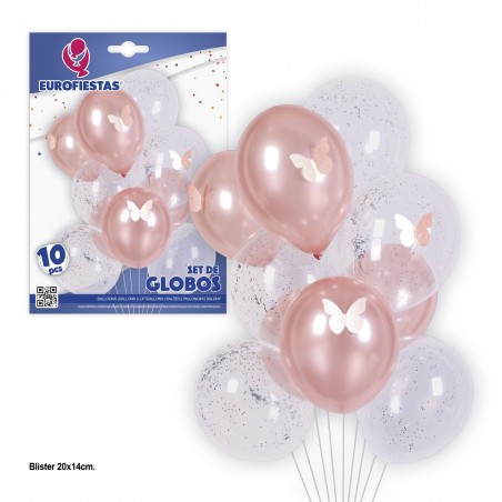 Set Palloncini Confetti Rosa E Trasparenti In Lattice 10