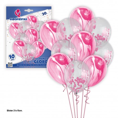 Set 10 palloncini in marmo e confetti rosa