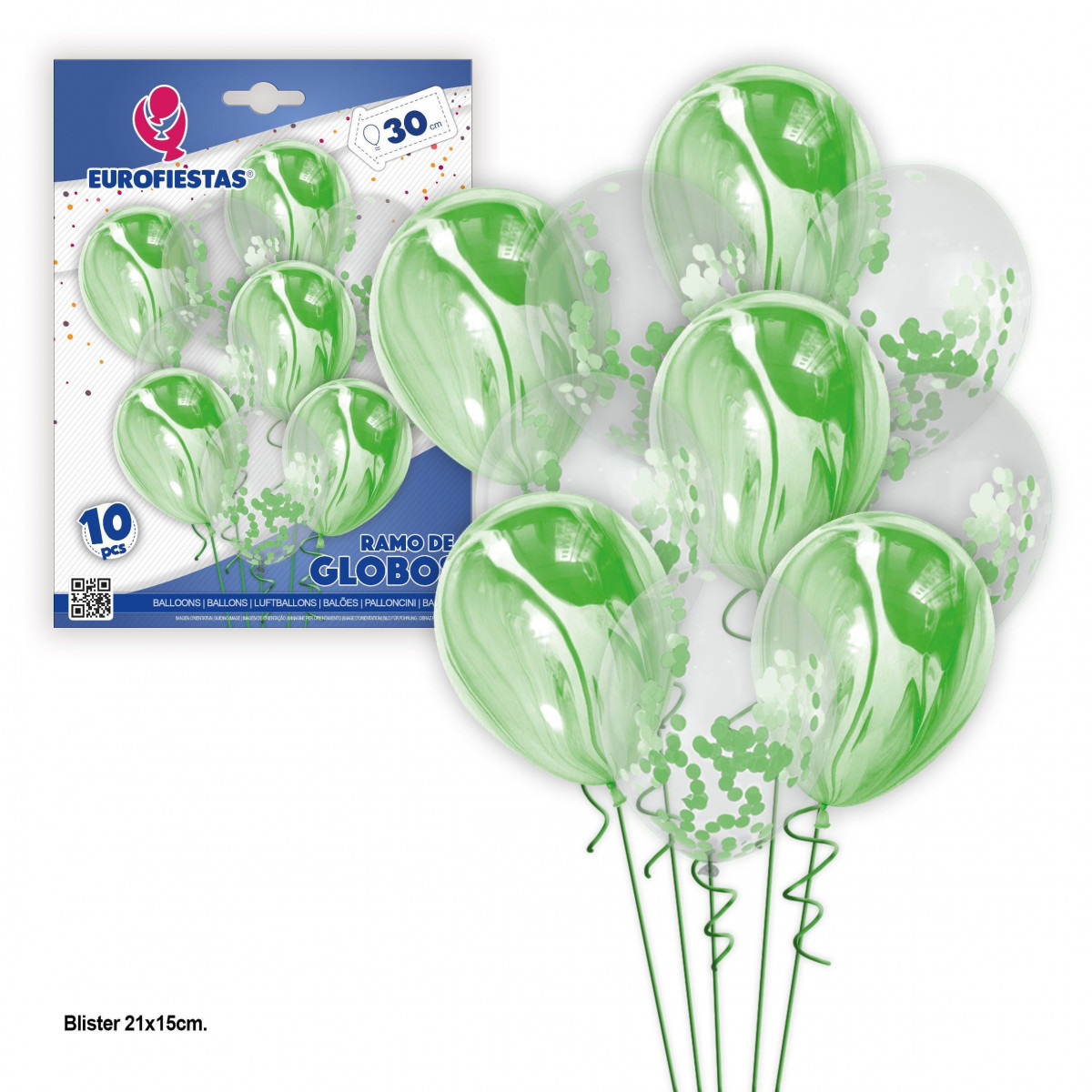 Set di 10 palloncini marmorizzati e coriandoli verdi