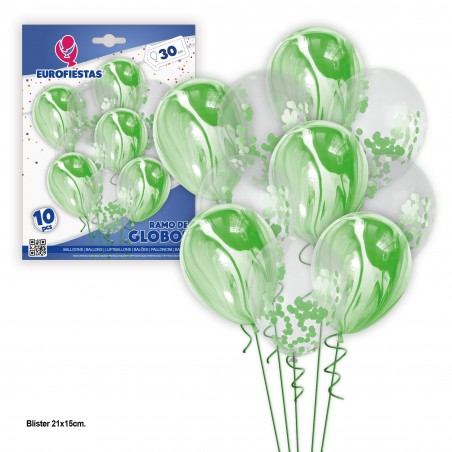Set di 10 palloncini marmorizzati e coriandoli verdi