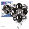 Ramo 10 palloncini neri e coriandoli argento