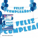 Ghirlanda di buon compleanno blu con palloncini