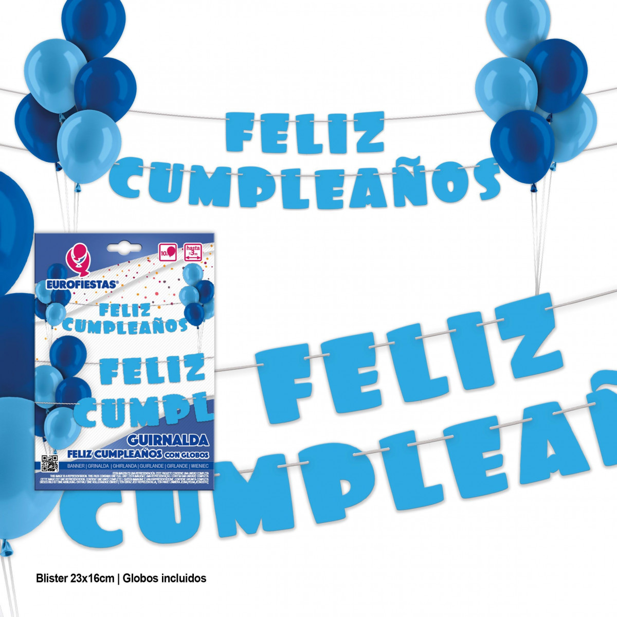Ghirlanda di buon compleanno blu con palloncini