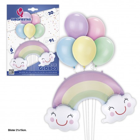 Set palloncini in poliammide rainbow con palloncini in lattice pastello