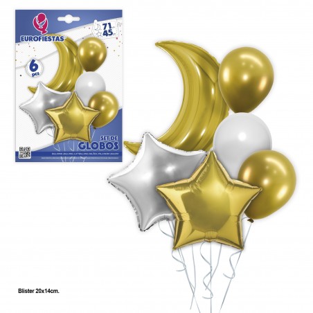 Set palloncini in poliamide e lattice luna oro