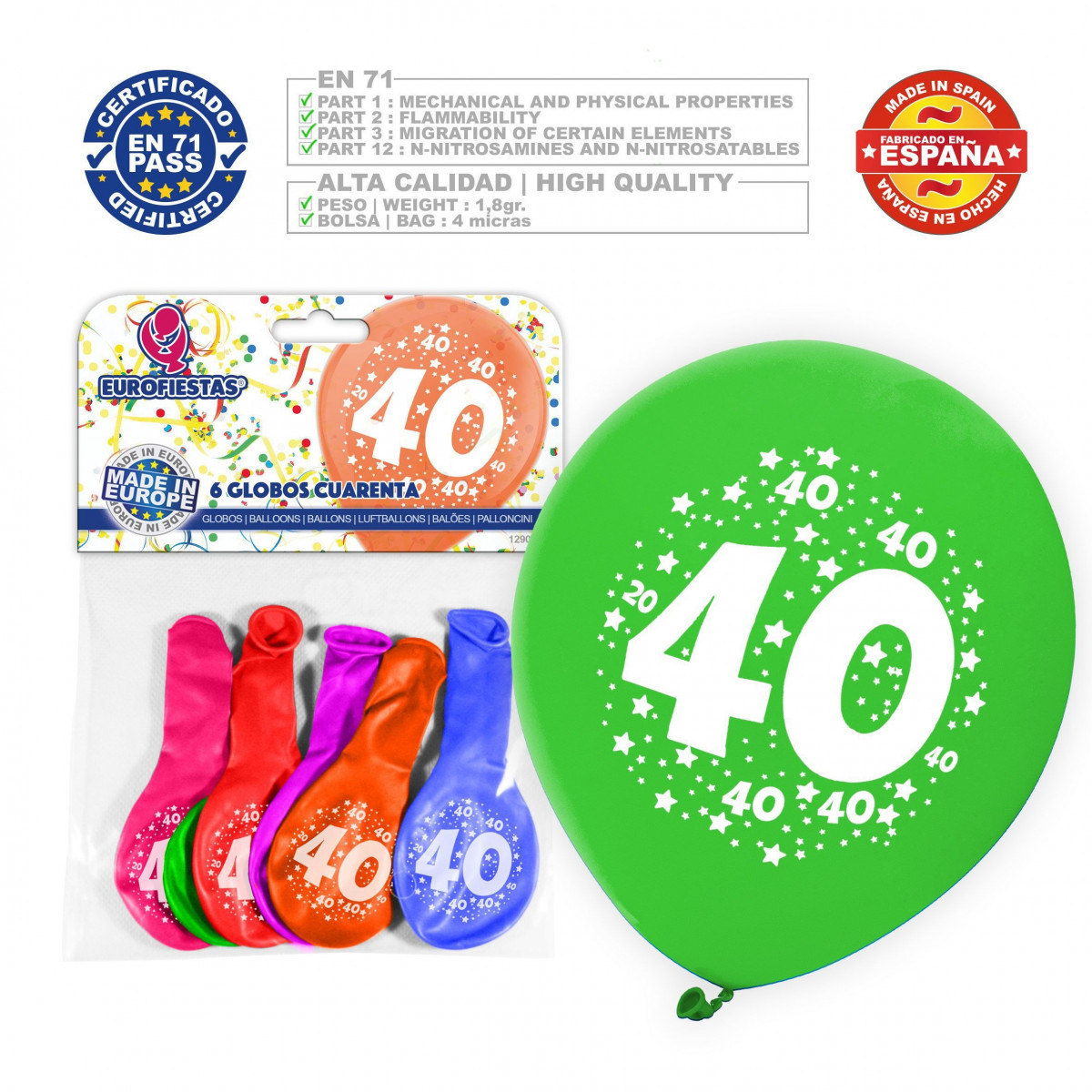 Globo colori assortiti 9r numero 40 stampato 6 unità