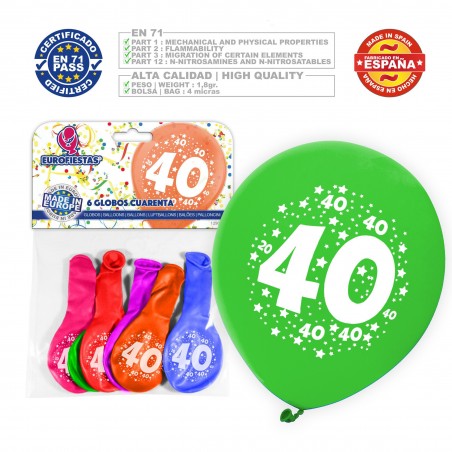 Globo colori assortiti 9r numero 40 stampato 6 unità